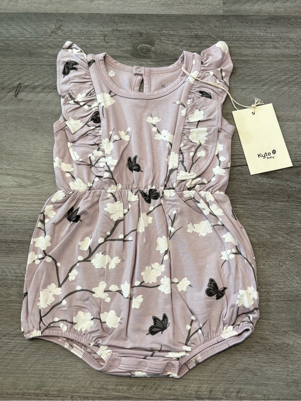 NEW Kyte BABY Bamboo Dusty Lilac Floral Cherry Blossom Ruffle Romper